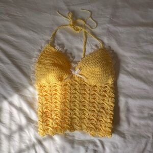 Yellow Crochet Halter Top